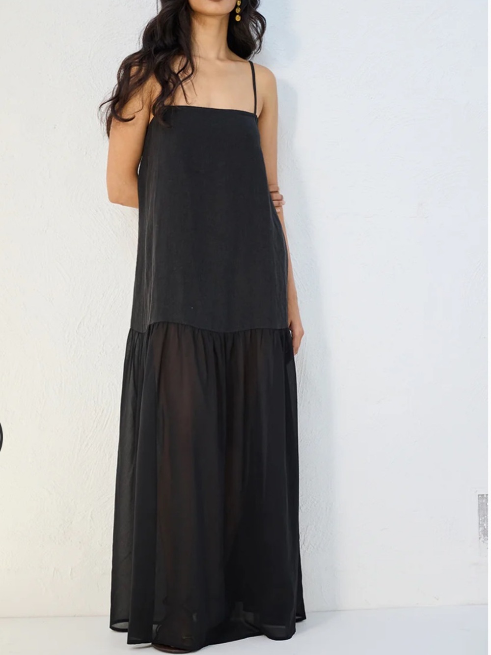 Black Linen Strappy Maxi Dress - Picture 6 of 6